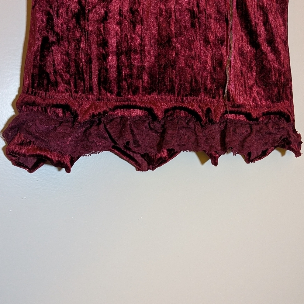 Crushed Velvet Camisole Burgundy Lace Top Medium Fairy Whimsical Cottagecore Y2K - Picture 8 of 13